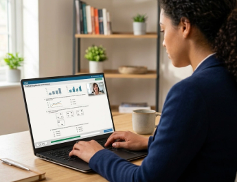 Professional candidate on a Microsoft Teams video call